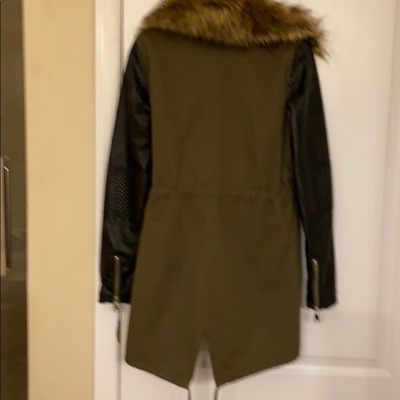 Cotton Anorak lined coat, faux fur&faux leather - Picture 2 of 4